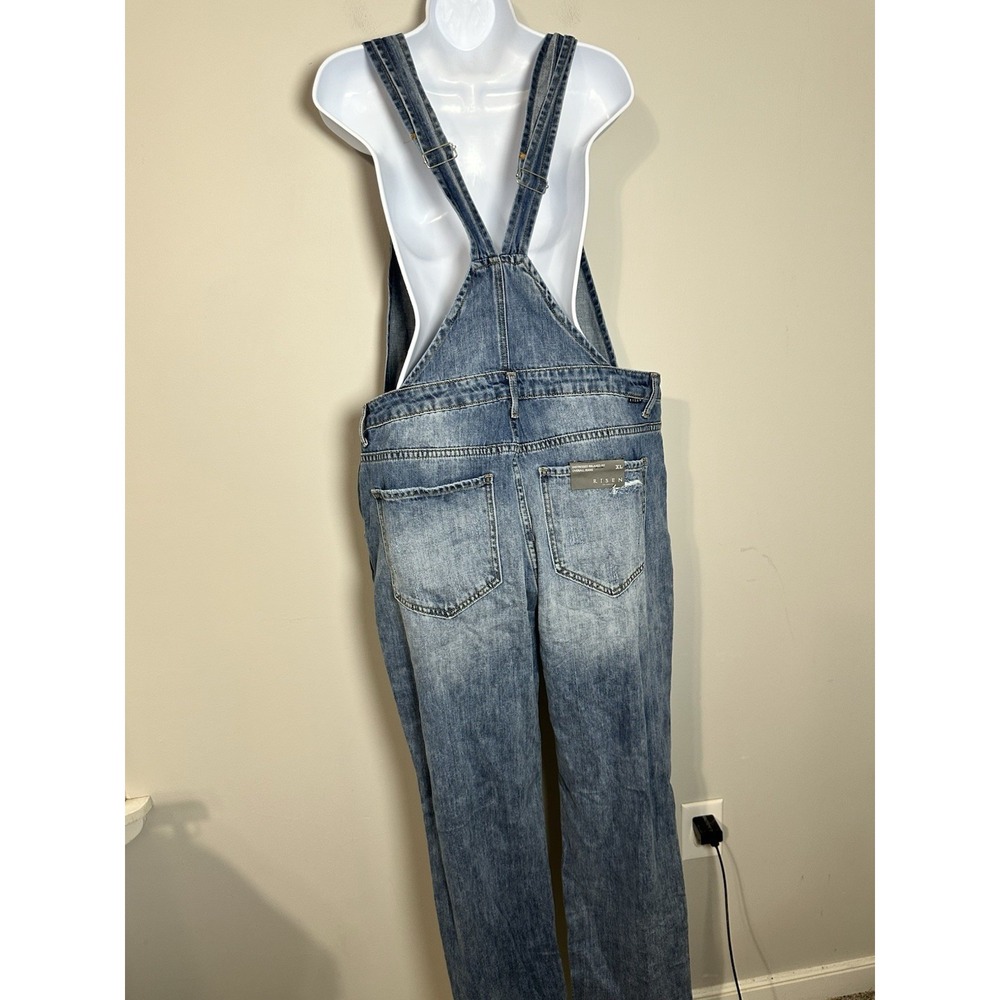 Denim Distressed Crop Overalls Jumpsuit - Blue - Picture 9 of 10